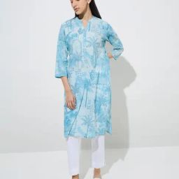 Utsa by Westside Light Blue Printed Straight Cotton Kurta-image-59