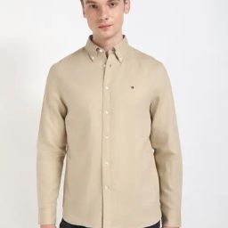Tommy Hilfiger Khaki Cotton Regular Fit Shirt-image-8