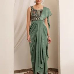 Miss Chase Green Slim Fit Embroidered Dress-image-48