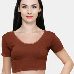 Vami Women Coffee Brown Solid Stretchable Saree Blouse-picture-27