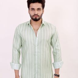 Mast & Harbour Slim Fit Vertical Striped Spread Collar Cotton Linen Shirt-image-26
