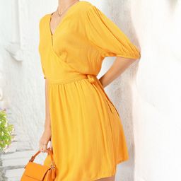 DressBerry Modern Muse Puff Sleeves Wrap Mini Dress-image-76