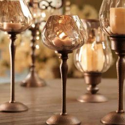 Pure Home and Living Brown Aluminium Antique Finish Candle Holder With Base-image-93