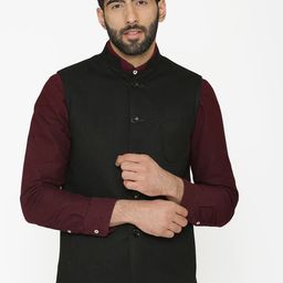 Wintage Men Black Solid Nehru Jacket-24