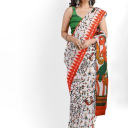 JAIPURI PRINT Warli Pure Cotton Block Print Saree image 1