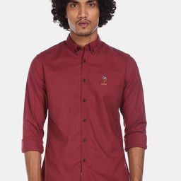 U.S. Polo Assn. Denim Co. Men Maroon Regular Fit Solid Casual Shirt-image-2