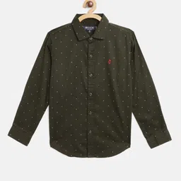 Gini and Jony Boys Olive Green & White Polka Dots Print Cotton Casual Shirt-image-86