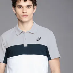 ASICS Men White & Grey Colourblocked Polo Collar T-shirt-image-85