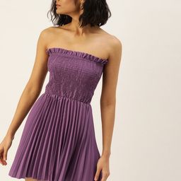 U&F Purple Self Design Fit and Flare Dress-image-3