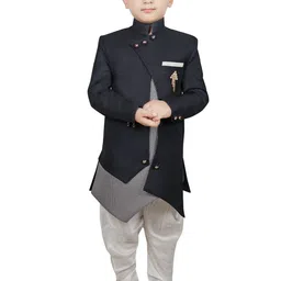 SG YUVRAJ Boys Navy Blue & White Solid Sherwani Set-23