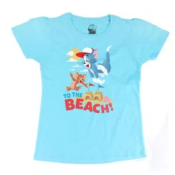 Tom & Jerry Blue Puff Sleeve Regular Pure Cotton Top-image-12