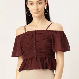 Slenor Ruched Georgette Bardot Top-picture-7