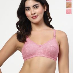 LILY imhsar Women Pack Of 3 Floral Full Coverage Non Padded Non Wired Everyday Bra-52