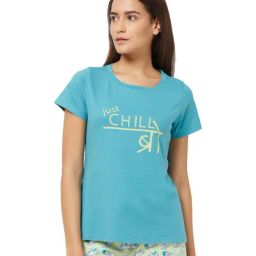 Soie Blue Cotton Printed Lounge T-Shirt-image-27