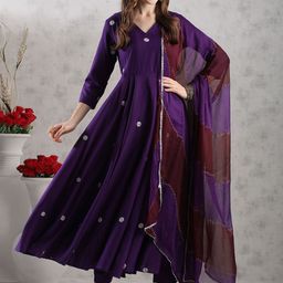 Anni Designer Ethnic Motifs Embroidered Regular Anarkali Kurta with Trousers & Dupatta-picture-43