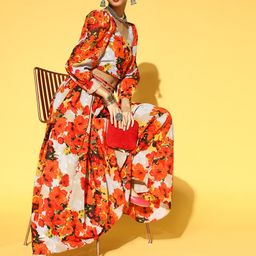 PANIT Orange & Grey Floral Print Ready to Wear Lehenga & Choli-picture-44