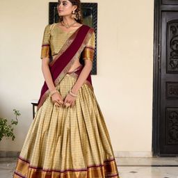 Aavisa Queency Woven Design Cotton Ready to Wear Lehenga & Unstitched Blouse & Dupatta-picture-13
