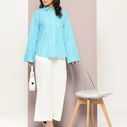 aaliya Checked Flared Sleeve Shirt Style Top-picture-16