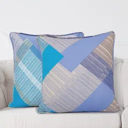 SWAYAM Blue & Beige Set of 2 Abstract Square Cushion Covers-38
