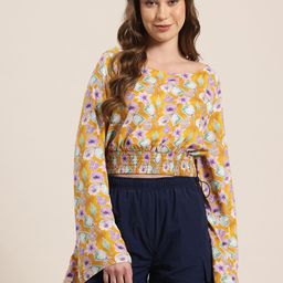 HERE&NOW Floral Print Bell Sleeves Blouson Top-image-11