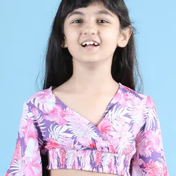 luyk Pink & classic rose Floral Print Tropical Peplum Top-picture-10