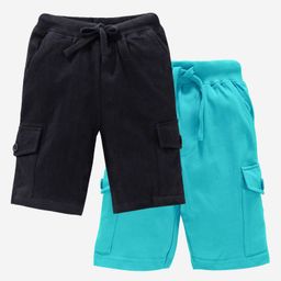 Kiddopanti Solid Shorts Pack Of 2 - Black And Aqua Blue-image-65