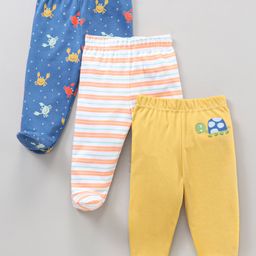 Babyhug Cotton Knit Footed Bootie Leggings Striped & Crabs Printed Pack of 3 - Multicolor-image-82