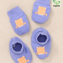 Babyoye Eco Conscious Organic 100% Cotton with Eco Jiva Finish All Over Printed Booties- Purple-image-4