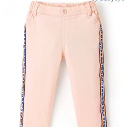 Babyoye 100% Cotton Woven Full Length Trouser with Tape Detailing - Peach-image-84