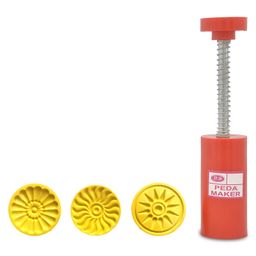 DS Pedha Sweet Desserts Stamping Food Grade Safe Plastic Fast Pada Maker DIY Cookie Cutter Circle Round Shape 3 Design Diameter 1.75 Inch - Yellow-14
