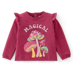 Babyhug Cotton Knit Full Sleeves T-Shirt Mushroom Graphic Print and Sequins Detaililng- Maroon-image-67