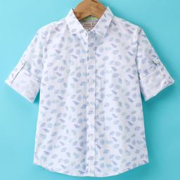 Jash Kids Cotton Woven Full Sleeves Shirt with Leaves Printed - White-image-39