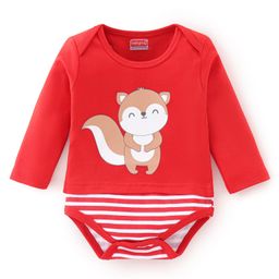 Babyhug 100% Cotton Knit Full Sleeves Onesie Stripes & Fox Print - Red-picture-46