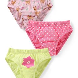 Babyhug 100% Cotton Knit Panties with Deer & Polka Dot Print Pack of 3 - Pink & Green-image-44