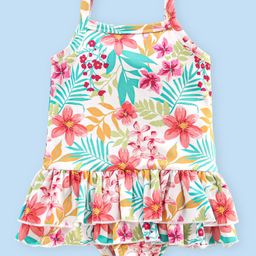 Babyhug V Cut Sleeveless Frock Style Swimsuit Floral Print - Multicolour-image-64