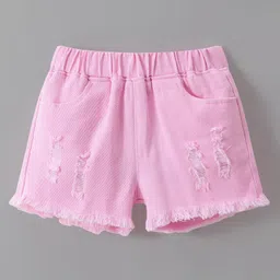 Kookie Kids Cotton Solid Color Distressed Shorts - Pink-picture-28