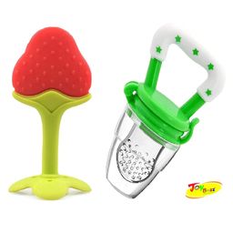 Joy Buzz Baby Silicone Fruit Teether & Fruit Feeder Combo - Red & Green-24