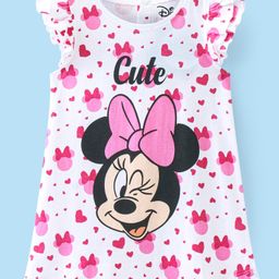 Babyhug Disney Cotton Knit Frill Sleeves Nighty With Minnie Mouse Graphics - White-image-49