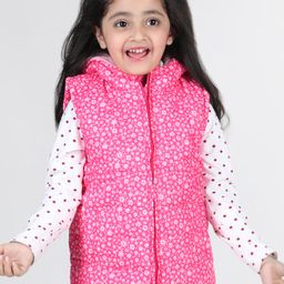 Babyhug Sleevless Hooded Jacket with Floral Print - Pink-image-75