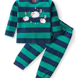 Babyhug Cotton Knit Full Sleeves Night Suit with Sheep Print - Blue & Green-image-12