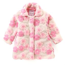 Babyhug Woven Full Sleeves Collared Neck Winter Coat With Floral Appliques - Pink-picture-4