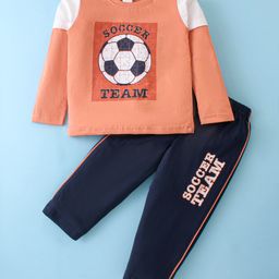 Taeko Single Jersey Knit Doctor Sleeves T-Shirt & Lounge Pants Set With Soccer Print - Dark Peach-image-18