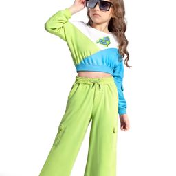 Ollington St. Cotton Knit Full Sleeves Cut & Sew Sweatshirt & Cargo Track Pants Winter Wear Set With Text Print - Light Green White & Blue-image-39