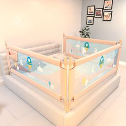 BAYBEE Baby Bed Rails Guard Barrier for Baby Kids Safety, Foldable Bed Rail Falling Protector Fence with 7 Adjustable Height (150x63 cm, (Pack of 3) Beige)-image-65