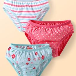 Babyhug Single Jersey Knit Panties Pack of 3 with Floral Polka Dots & Stripe Print - Pink & Light Blue-image-97