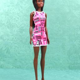 Barbie Fashion Doll with Straight Hair Wearing Removable PinkDress Logo Dark Pink - Height 32 cm-image-0