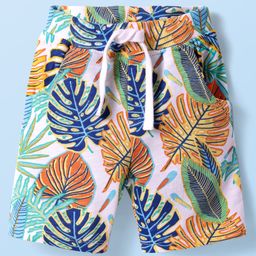 Babyhug Terry Knit Mid Thigh Shorts with Tropical Theme Print - White-image-87