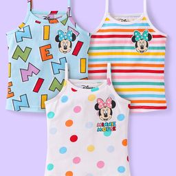 Babyhug Disney Knit Sleeveless Slips With Minnie Mouse Graphic Pack Of 3 - Light Blue & White-image-13