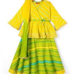 Exclusive from Jaipur Cotton Woven Half Sleeves Striped Choli Lehenga Set with Dupatta - Yellow-image-93