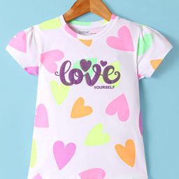Doreme Single Jersey Knit Half Sleeves T-Shirt with Heart & Puffed Text Print - White-picture-15